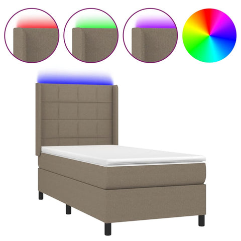 vidaXL Boxspringbett mit Matratze & LED Taupe 90x200 cm Stoff