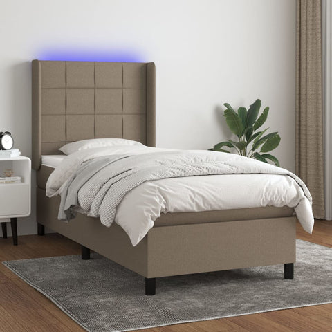 vidaXL Boxspringbett mit Matratze & LED Taupe 90x200 cm Stoff