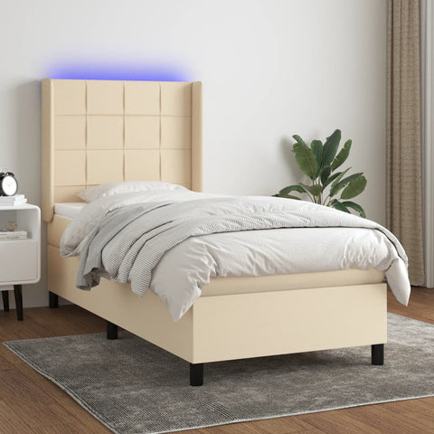 vidaXL Boxspringbett mit Matratze & LED Creme 100x200 cm Stoff