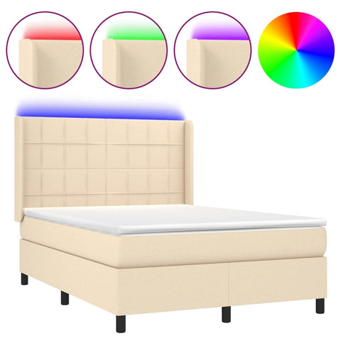 vidaXL Boxspringbett mit Matratze & LED Creme 140x190 cm Stoff