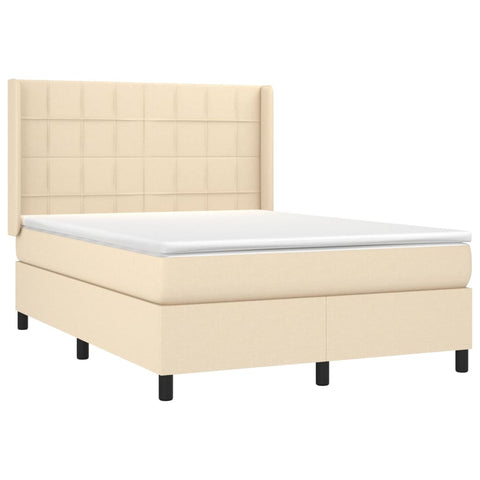 vidaXL Boxspringbett mit Matratze & LED Creme 140x190 cm Stoff