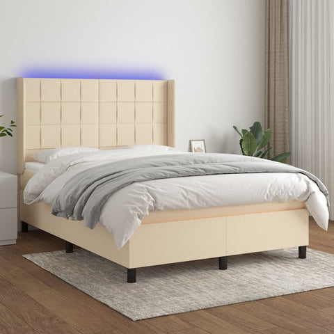 vidaXL Boxspringbett mit Matratze & LED Creme 140x190 cm Stoff