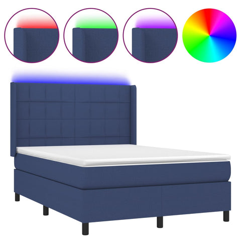 vidaXL Boxspringbett mit Matratze & LED Blau 140x190 cm Stoff