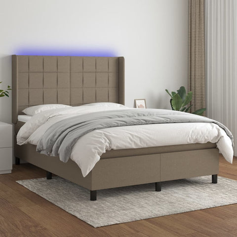 vidaXL Boxspringbett mit Matratze & LED Taupe 140x200 cm Stoff