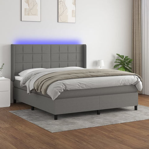 vidaXL Boxspringbett mit Matratze & LED Dunkelgrau 160x200 cm Stoff