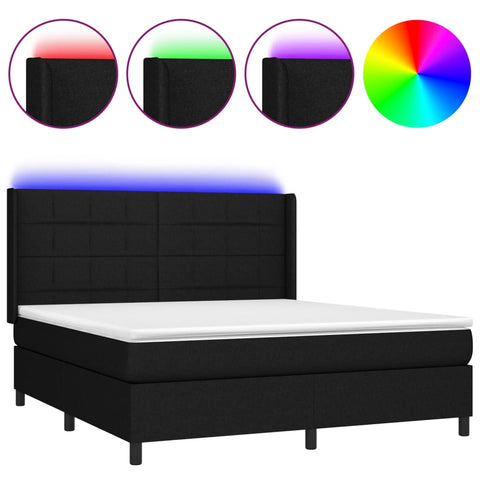 vidaXL Boxspringbett mit Matratze & LED Schwarz 160x200 cm Stoff