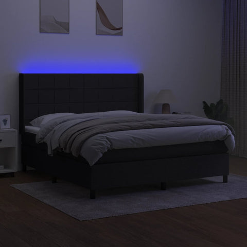 vidaXL Boxspringbett mit Matratze & LED Schwarz 160x200 cm Stoff