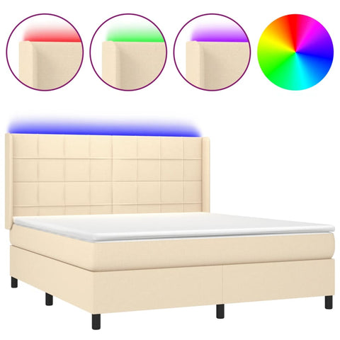 vidaXL Boxspringbett mit Matratze & LED Creme 160x200 cm Stoff