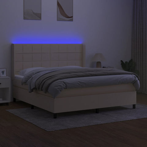 vidaXL Boxspringbett mit Matratze & LED Creme 160x200 cm Stoff