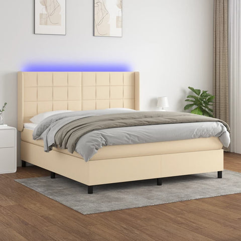 vidaXL Boxspringbett mit Matratze & LED Creme 160x200 cm Stoff