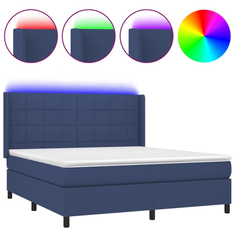 vidaXL Boxspringbett mit Matratze & LED Blau 160x200 cm Stoff