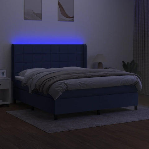 vidaXL Boxspringbett mit Matratze & LED Blau 160x200 cm Stoff