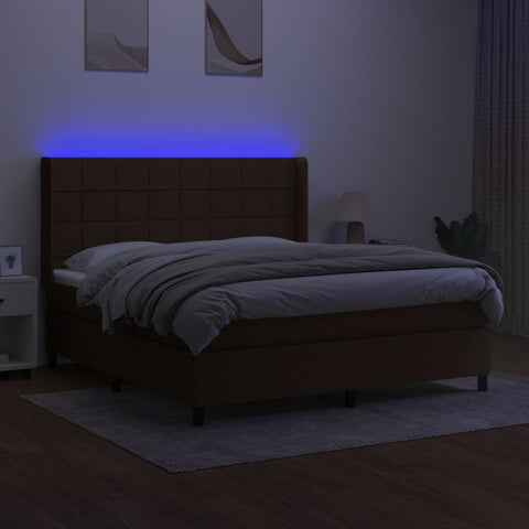 vidaXL Boxspringbett mit Matratze & LED Dunkelbraun 180x200 cm Stoff