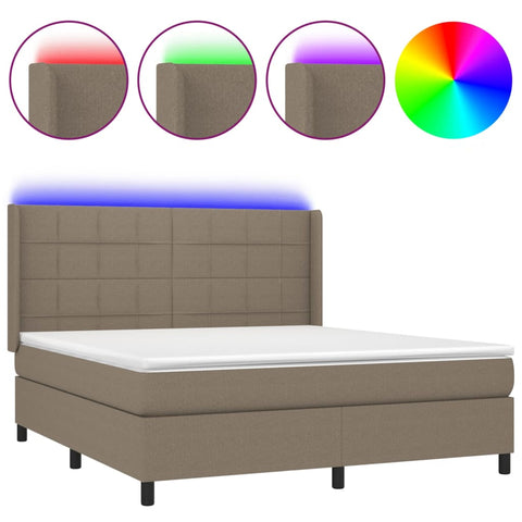 vidaXL Boxspringbett mit Matratze & LED Taupe 180x200 cm Stoff