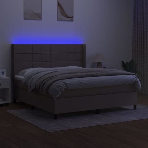 vidaXL Boxspringbett mit Matratze & LED Taupe 180x200 cm Stoff