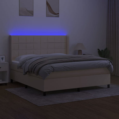 vidaXL Boxspringbett mit Matratze & LED Creme 180x200 cm Stoff