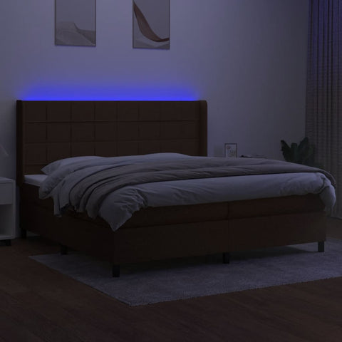 vidaXL Boxspringbett mit Matratze & LED Dunkelbraun 200x200 cm Stoff