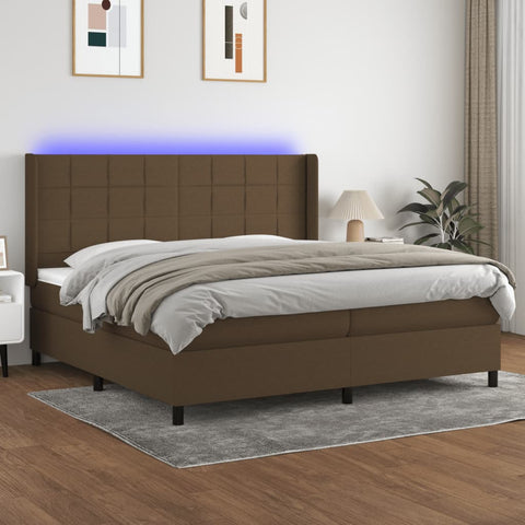 vidaXL Boxspringbett mit Matratze & LED Dunkelbraun 200x200 cm Stoff