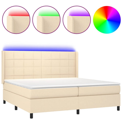 vidaXL Boxspringbett mit Matratze & LED Creme 200x200 cm Stoff