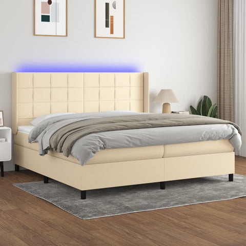 vidaXL Boxspringbett mit Matratze & LED Creme 200x200 cm Stoff