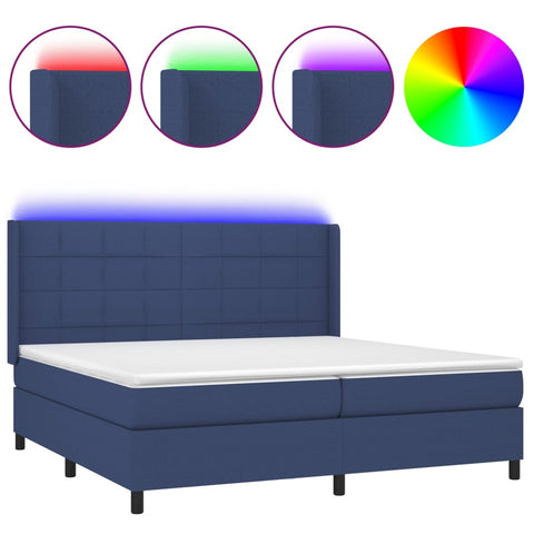 vidaXL Boxspringbett mit Matratze & LED Blau 200x200 cm Stoff