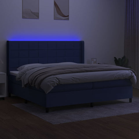 vidaXL Boxspringbett mit Matratze & LED Blau 200x200 cm Stoff