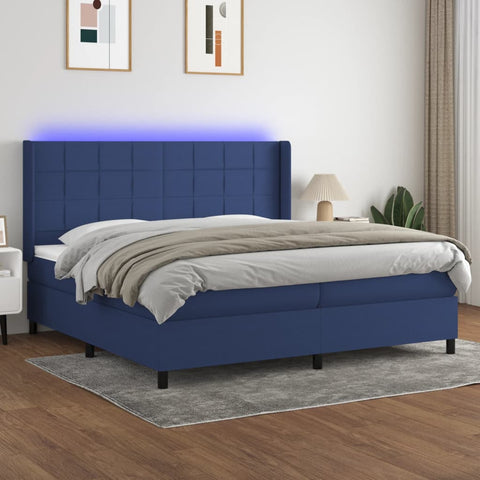 vidaXL Boxspringbett mit Matratze & LED Blau 200x200 cm Stoff