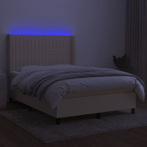 vidaXL Boxspringbett mit Matratze & LED Creme 140x190 cm Stoff