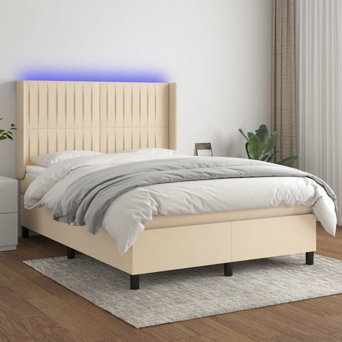 vidaXL Boxspringbett mit Matratze & LED Creme 140x190 cm Stoff