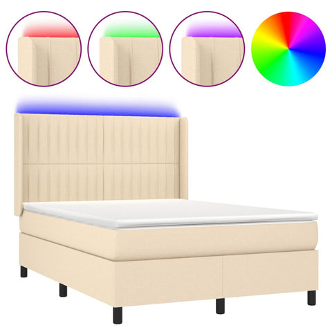 vidaXL Boxspringbett mit Matratze & LED Creme 140x200 cm Stoff