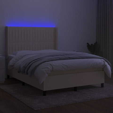 vidaXL Boxspringbett mit Matratze & LED Creme 140x200 cm Stoff