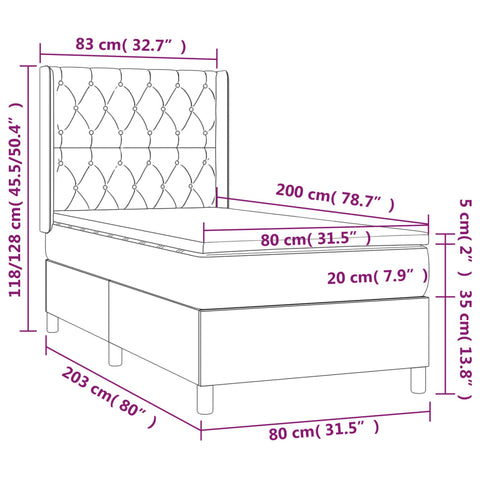 Boxspringbett mit Matratze & LED Creme 80x200 cm Stoff