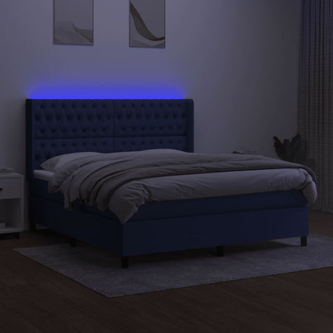 vidaXL Boxspringbett mit Matratze & LED Blau 160x200 cm Stoff