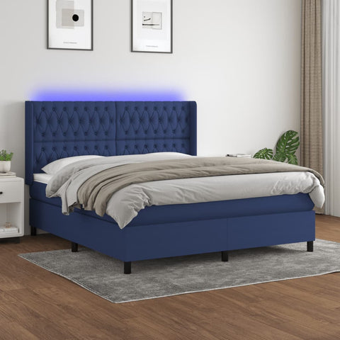 vidaXL Boxspringbett mit Matratze & LED Blau 160x200 cm Stoff