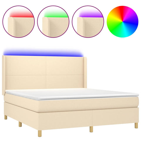 vidaXL Boxspringbett mit Matratze & LED Creme 160x200 cm Stoff