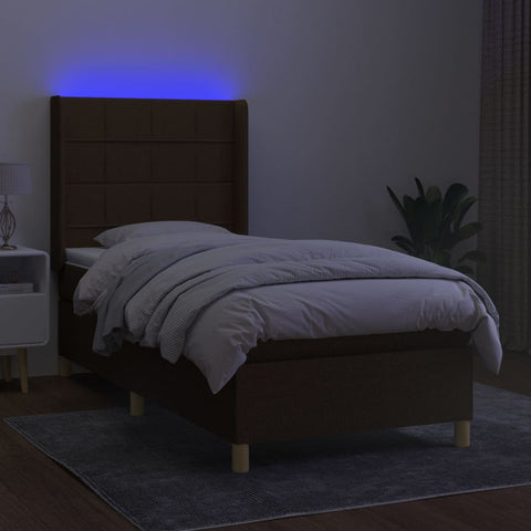 vidaXL Boxspringbett mit Matratze & LED Dunkelbraun 90x190 cm Stoff