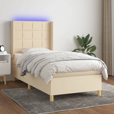 vidaXL Boxspringbett mit Matratze & LED Creme 90x190 cm Stoff