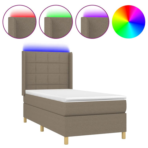 vidaXL Boxspringbett mit Matratze & LED Taupe 90x200 cm Stoff