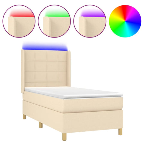 vidaXL Boxspringbett mit Matratze & LED Creme 90x200 cm Stoff