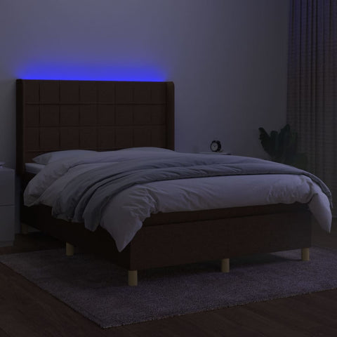 vidaXL Boxspringbett mit Matratze & LED Dunkelbraun 140x190 cm Stoff