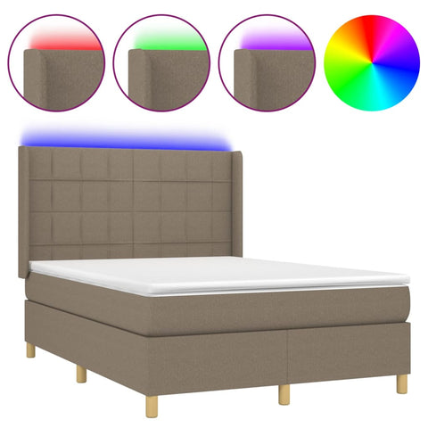 vidaXL Boxspringbett mit Matratze & LED Taupe 140x190 cm Stoff