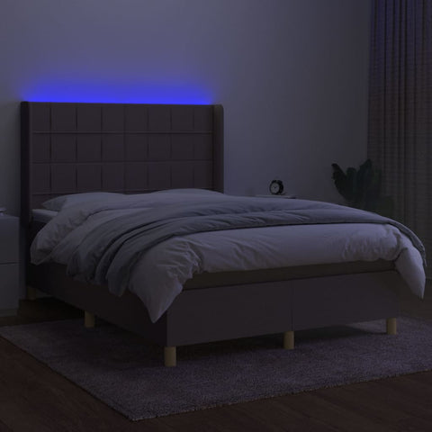 vidaXL Boxspringbett mit Matratze & LED Taupe 140x190 cm Stoff