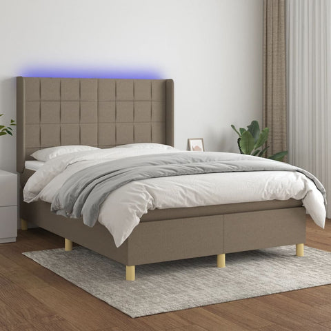 vidaXL Boxspringbett mit Matratze & LED Taupe 140x190 cm Stoff