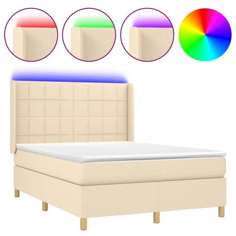 vidaXL Boxspringbett mit Matratze & LED Creme 140x190 cm Stoff