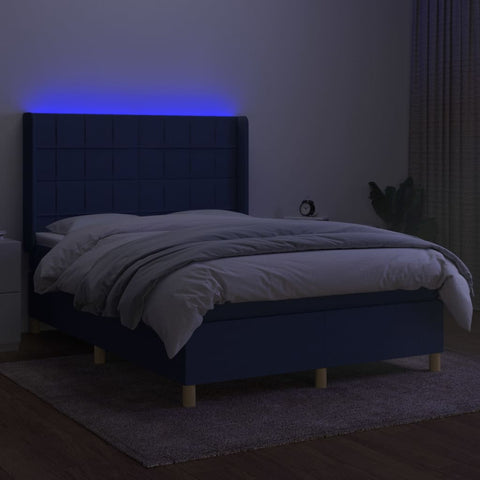 vidaXL Boxspringbett mit Matratze & LED Blau 140x190 cm Stoff