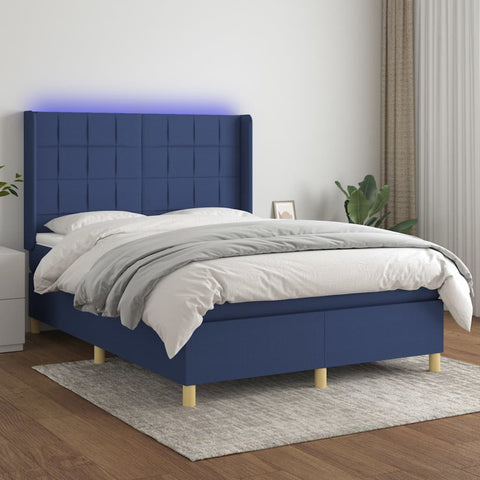 vidaXL Boxspringbett mit Matratze & LED Blau 140x190 cm Stoff