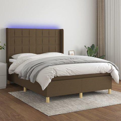 vidaXL Boxspringbett mit Matratze & LED Dunkelbraun 140x200 cm Stoff