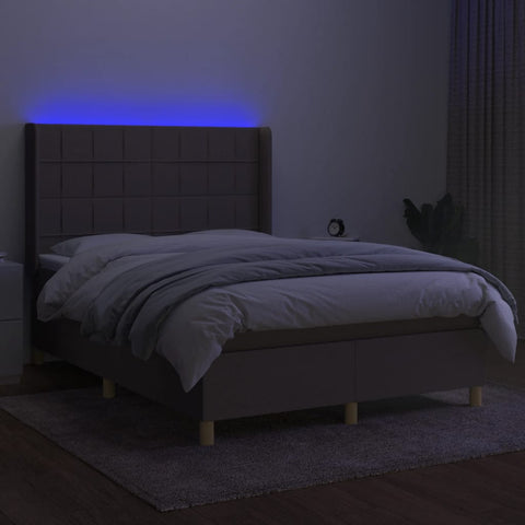 vidaXL Boxspringbett mit Matratze & LED Taupe 140x200 cm Stoff