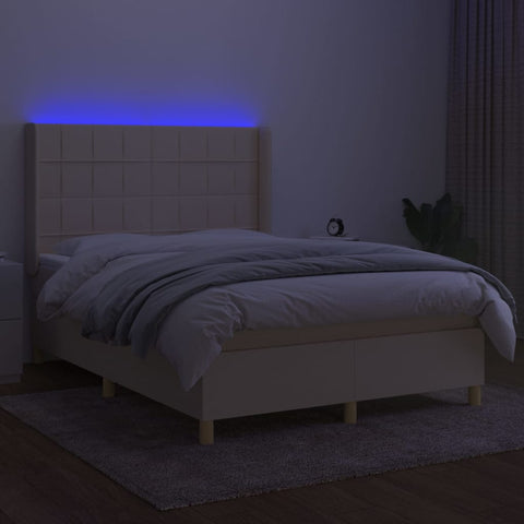 vidaXL Boxspringbett mit Matratze & LED Creme 140x200 cm Stoff