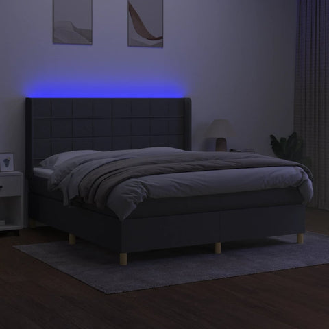 vidaXL Boxspringbett mit Matratze & LED Dunkelgrau 160x200 cm Stoff